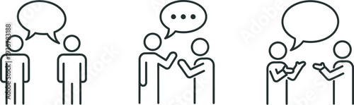 Stick figures communicating with speech bubbles