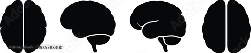 Human brain silhouette collection, anatomical illustration design, medical neurology artwork, black organ graphic, educational science pattern, cognitive biology element