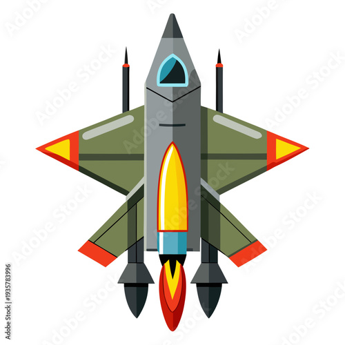 Modern military fighter jet with colorful details and missiles