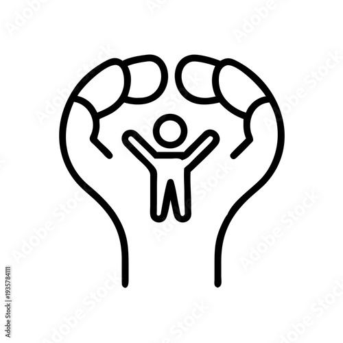 Human rights icon depicting protection of a child in a hand

