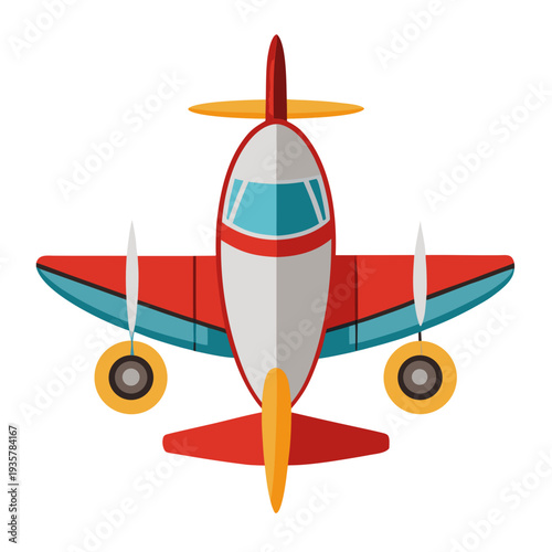 Vibrant cartoon airplane soaring through the sky with colorful design
