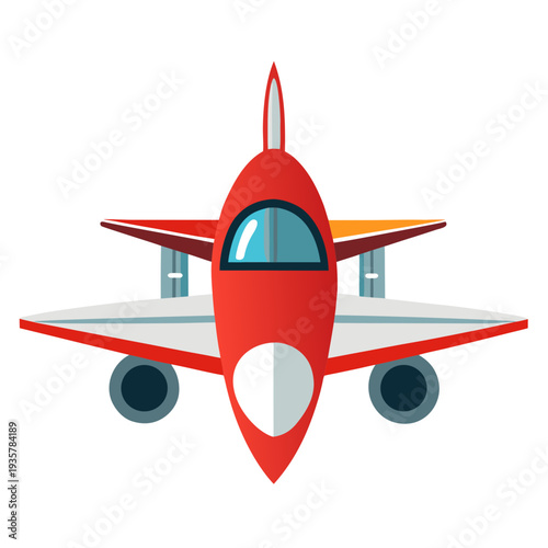 Vibrant red airplane taking off with dynamic wings and cockpit