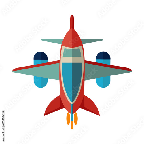 Stylized airplane icon in red and blue flying through the air