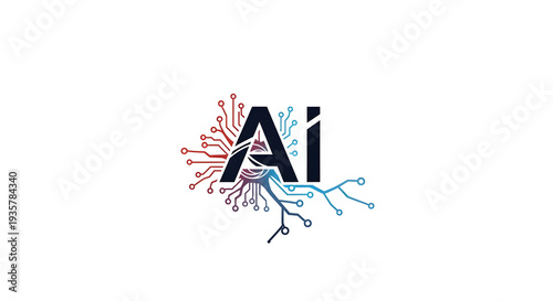 Artificial intelligence AI logo with neural network digital technology concept, modern machine learning icon for tech startup branding, software company and innovation