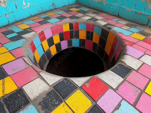 A realistic bottomless pit illusion designed on the floor