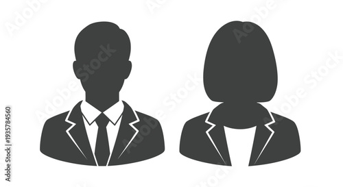 Vector graphic illustration showing male and female business people silhouettes in professional attire icons