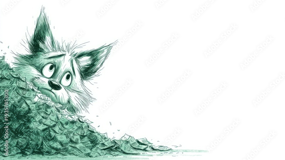 Obraz premium Playful Sketch of Mischievous Fox Digging into Mound of Treasure Surplus