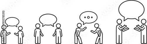 Stick figures engaging in various interactions and conversations