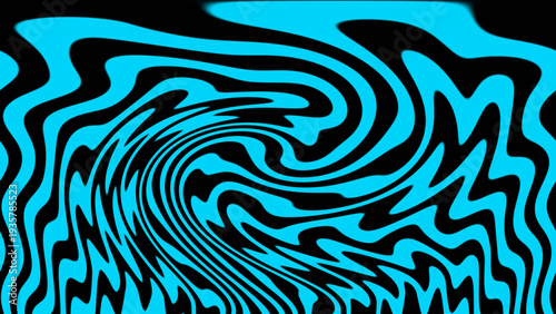 Abstract cyan black vortex background with swirling wavy lines, hypnotic motion depth effect, and modern optical illusion geometric layout