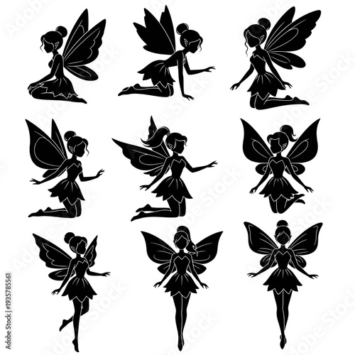 Fairy Silhouette Collection – Magical Flying Pixie Vector Icon Set