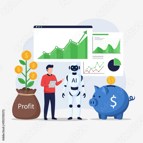 AI Financial Growth Illustration – Artificial Intelligence Business Analytics and Profit Investment Concept