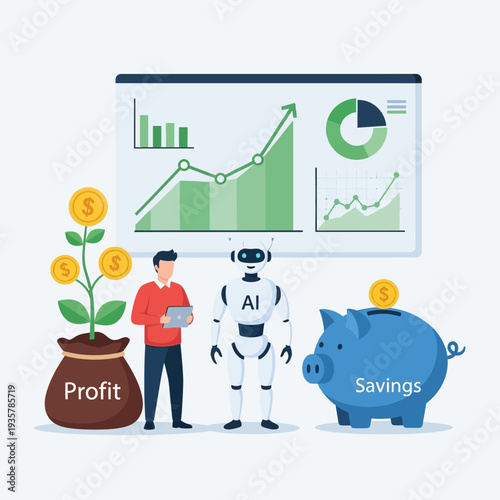 AI Financial Growth Illustration – Artificial Intelligence Business Analytics and Profit Investment Concept