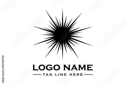 A graphic design template featuring an explosion and shockwave diagram style logo with a placeholder tagline on a clean white background.