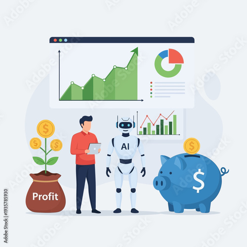 AI Financial Growth Illustration – Artificial Intelligence Business Analytics and Profit Investment Concept