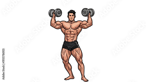 Muscular Man Lifting Weights.