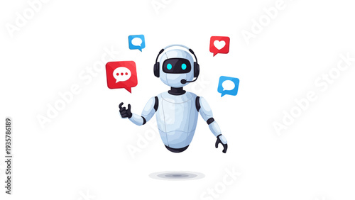 Robot Holding Speech Bubbles.