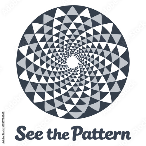 Abstract geometric mandala pattern with intricate triangular shapes forming a mesmerizing optical illusion design