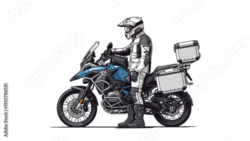 Man Riding Blue Motorcycle.