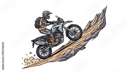 Motorcycle Rider On Cliff.