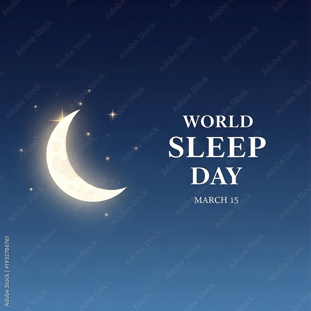 Naklejka premium World sleep day poster with crescent moon and stars on blue background