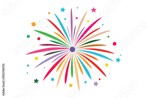 Abstract colorful background vector illustration of fireworks with rainbow paint splash patterns and confetti shapes for a happy holiday celebration card