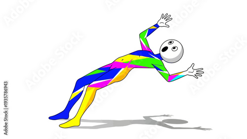 Person in colorful bodysuit.