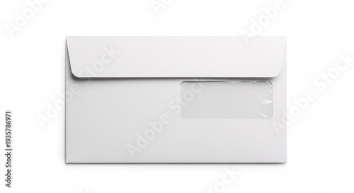 Studio Shot of a White Envelope with a Transparent Window Lying on a White Background Ready to be Sent in Bright Lighting