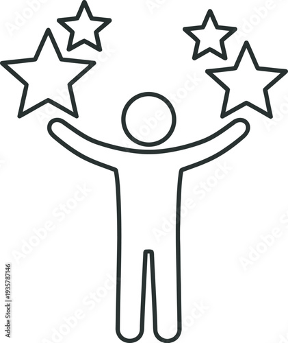 Stick figures celebrating with stars