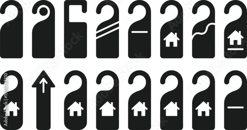 Hotel door hanger signs collection with do not disturb and room service symbols hospitality sign vector icon set