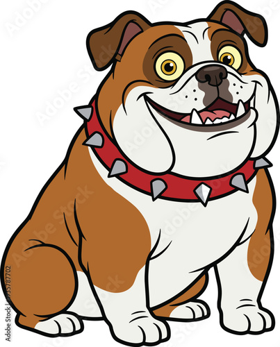 Cute bulldog cartoon character with spiked collar smiling friendly dog mascot illustration isolated vector design