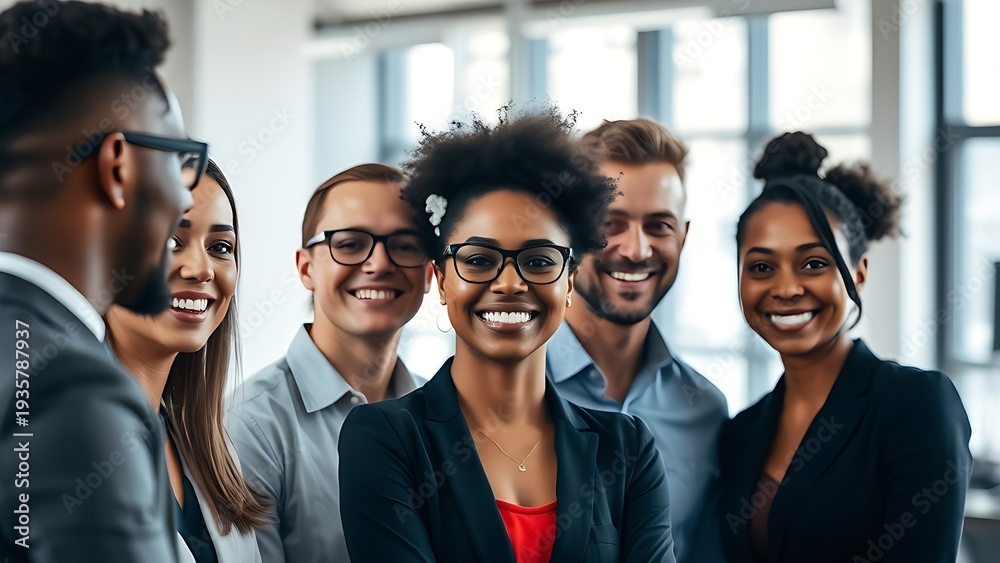Obraz premium A team of professionals collaborating in a modern office environment.