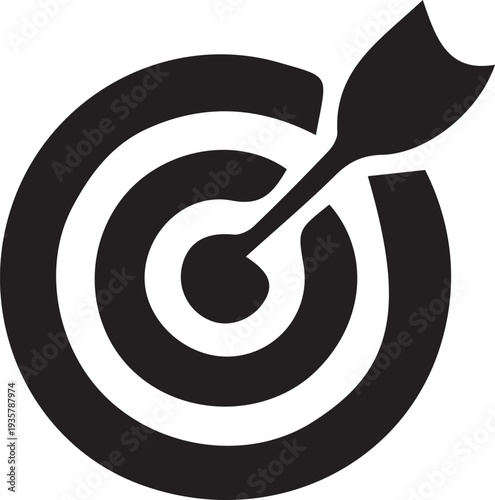 A bullseye target with a dart perfectly in the center represents accuracy, achievement, and hitting goals.