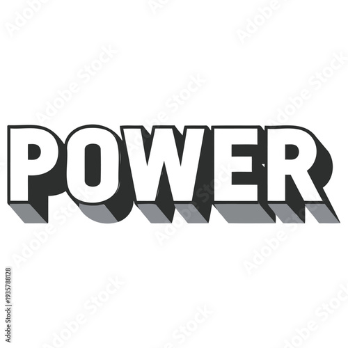 Bold threedimensional typography design of the word power with shadow effect and depth perspective