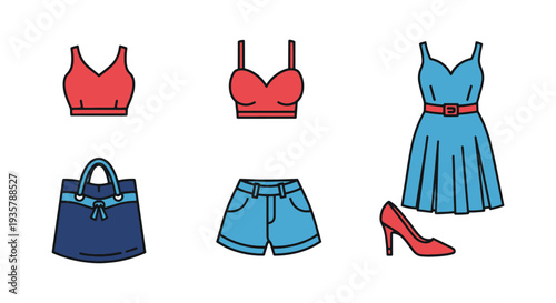 Fashion Sticker Line art soft tone color illustration