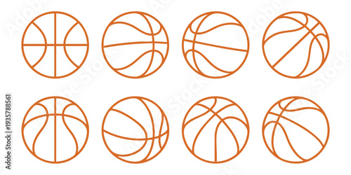 vector-style illustration featuring eight basketballs icon design  