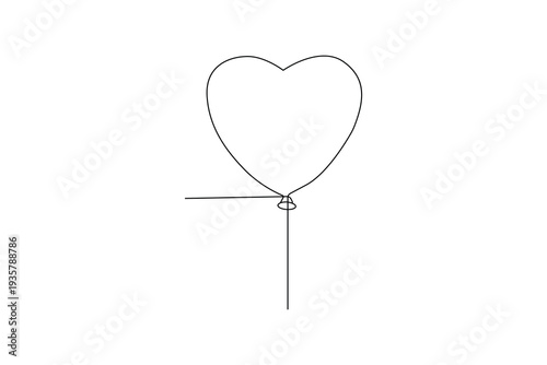 Heart shaped balloon continuous single line drawing art