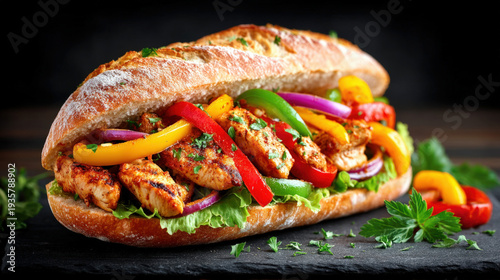 A chicken fajita sandwich o...
