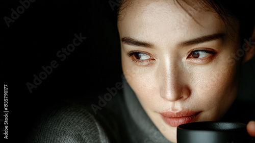Asian woman drinking tea fr...