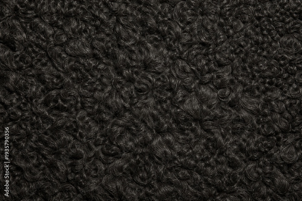 Fototapeta premium Black Sheep Wool Fur Texture Seamless Pattern. Close-up black sheep fleece detail. Farm animal wool surface design. Realistic sheep fur. Detailed natural wool macro close-up.