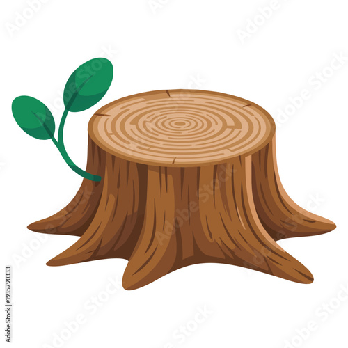 Nature inspired illustration of a stump with sprouts showing regeneration growth and eco friendly themes suitable for forest and sustainability projects