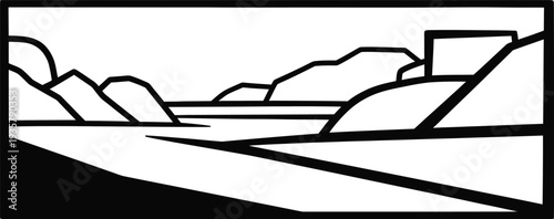 An illustration of a serene landscape with rolling hills and mountains in the background wqe 307