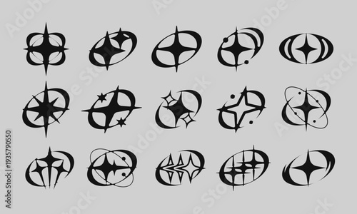 set of Y2K stars and moon element design