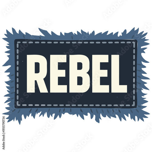 Creative bold rebel logo design with spiky blue border and stitched edges for branding projects