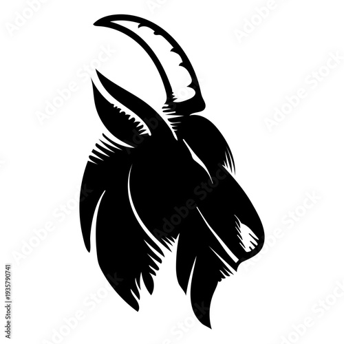Goat horn detailed tattoo silhouette