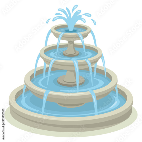 Fountain icon in cartoon style isolated on white background, park symbol stock vector illustration suitable for city landscape design, public garden themes and decorative elements