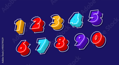 Colorful 3D Numbers - Cartoon Style Digits 0-9 with Glossy Effect on Blue Background
