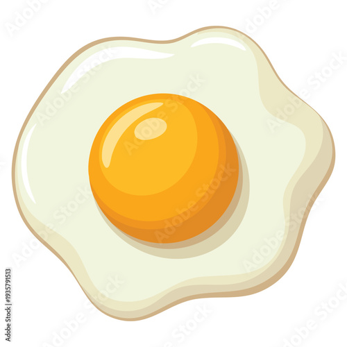 Fried egg icon in cartoon style for web design isolated on white background, representing breakfast food ingredient and cooking concept illustration