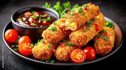 Chicken egg rolls with dipp...