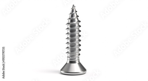 Close Up Silver Screw With Sharp Pointed Tip on Clean White Background for Construction and Repair Projects