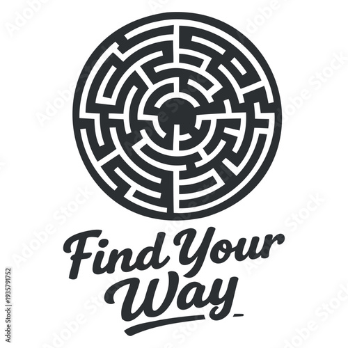 Creative minimalist maze design with find your way motivational text perfect for puzzles posters and selfdiscovery themes